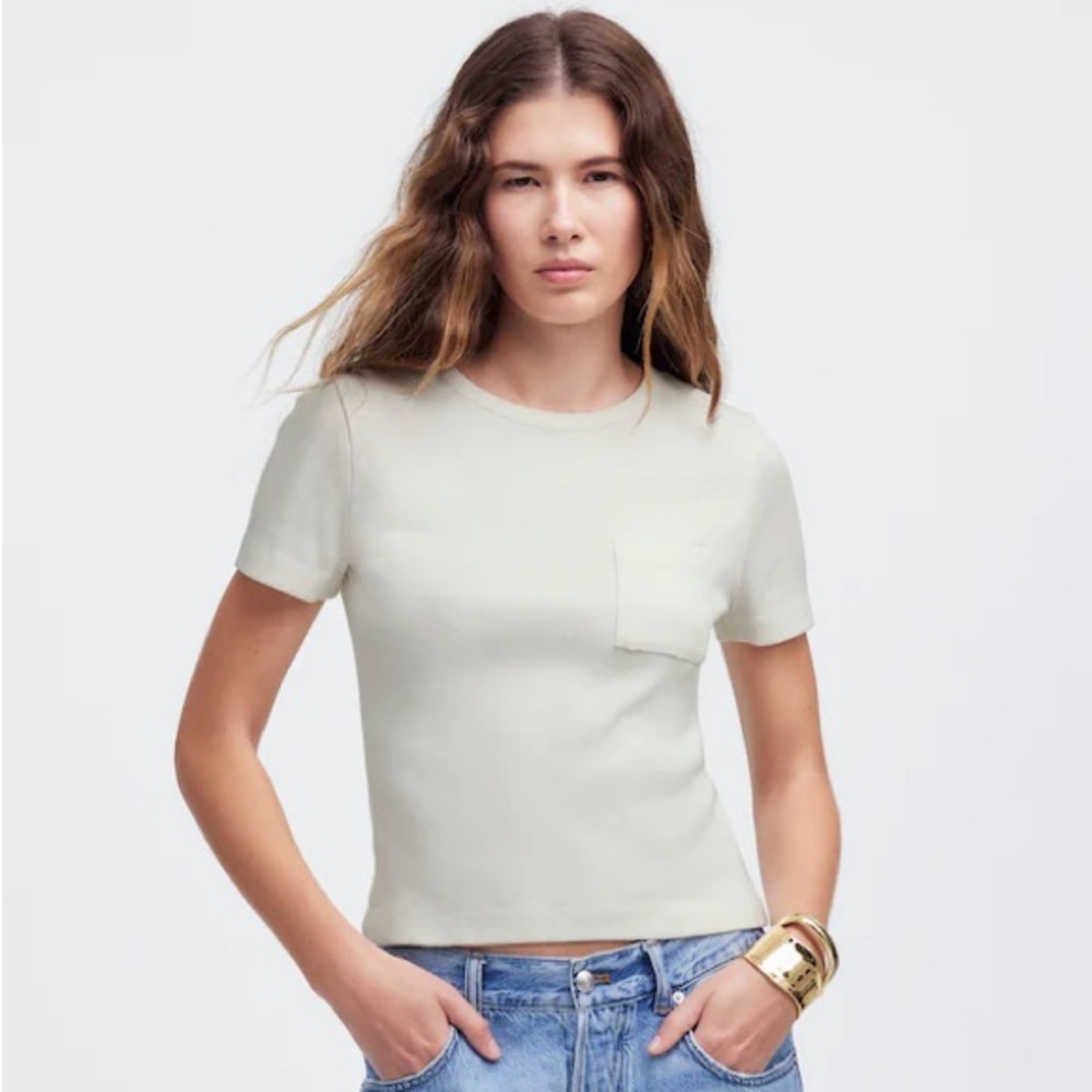Madewell NWT Garment-Dyed Ribbed Crewneck Pocket Tee